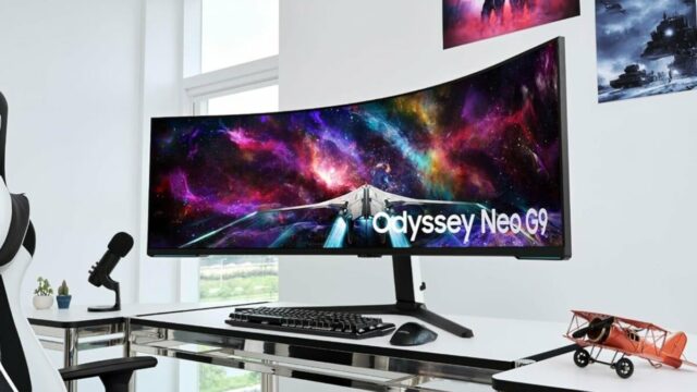 O gigante monitor de jogos Samsung Odyssey Neo G9 de O gigante monitor de jogos Samsung Odyssey Neo G9 de 57 polegadas está à venda por US$ 600 de desconto