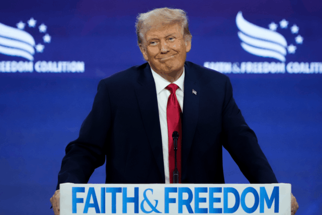 Donald Trump speaks at the Faith and Freedom Road to Majority conference at the Washington Hilton on June 24, 2023 in Washington, DC.
