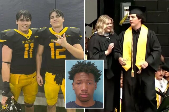 O irmão gêmeo do adolescente texano Austin Metcalf aceita diploma póstumo na formatura - um ano após esfaqueamento mortal em pista
