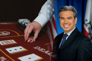 O juiz bloqueia temporariamente as regras da sala de jogos O procurador-geral da Califórnia, Rob Bonta, retratado ao lado da mesa de blackjack em meio a disputas legais sobre regulamentações de jogos de azar na Califórnia e reação da indústria