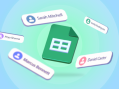 O milagroso recurso do Planilhas Google que finalmente organizou meus contatos Uma pasta amarela do Google Drive com documentos voando, cercada por ícones coloridos do Gemini.
