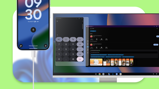 O modo Desktop do Android 16 é finalmente uma potência Tela exibindo uma interface de desktop do Android com um Google Pixel próximo a ele e alguns mascotes do Android em segundo plano