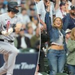 O novato dos Yankees, Spencer Jones, registra sua primeira rebatida na MLB durante o segundo turno contra os Brewers em 10 de maio de 2026.