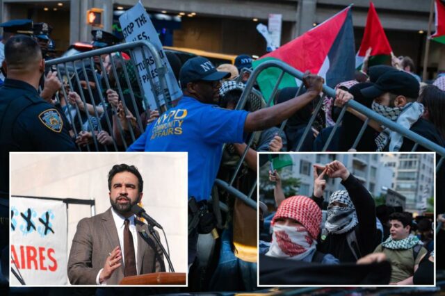 O prefeito Mamdani redobra o apoio aos manifestantes anti-Israel fora da sinagoga da UES
