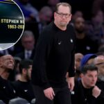 O técnico do Philadelphia 76ers, Nick Nurse, treina contra o New York Knicks durante o quarto quarto do jogo 1 da rodada semifinal da conferência leste dos playoffs da NBA de 2026 no Madison Square Garden em 4 de maio de 2026.