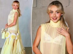 O vestido Dior amarelo manteiga de Sabrina Carpenter mostra secretamente sua lingerie O vestido Dior amarelo manteiga de Sabrina Carpenter mostra secretamente sua lingerie