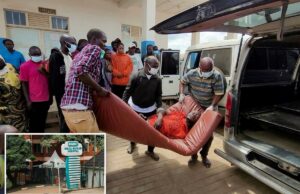 OMS soa alarme global sobre cepa “extraordinária” de Ebola que se espalha pela África Central Pessoas carregam um paciente em uma maca até uma ambulância enquanto outros observam do lado de fora de um prédio com um