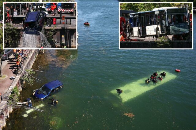 Ônibus ficou submerso no rio Sena quando motorista estagiário bateu com passageiros a bordo
