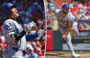 Os Dodgers finalmente encontram alegria em uma vitória surpreendente após recessão e doença Arremessador do Los Angeles Dodgers jogando uma bola de beisebol.