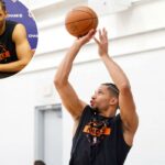 Josh Hart dá um arremesso durante o treino dos Knicks em 20 de maio de 2026, antes do confronto do Jogo 2 contra os Cavaliers no Garden.