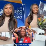 Uma colagem de imagens contendo 1 imagens, a imagem 1 mostra que Cheyenne Corin, do 6abc, foi inundada por fãs dos Knicks depois de derrotar o 76ers no domingo