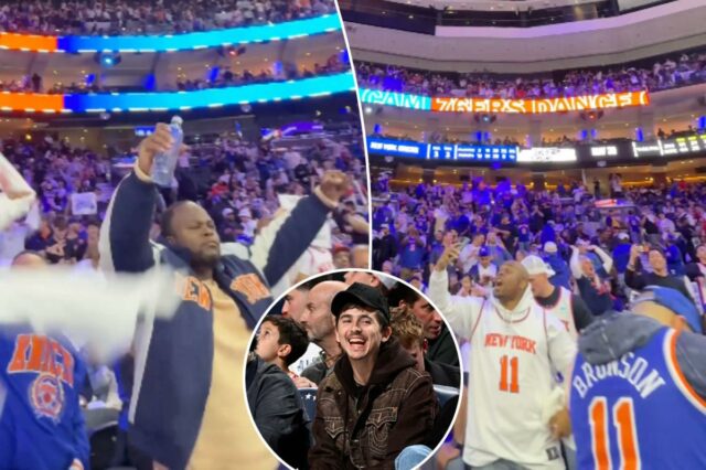 Os fãs dos Knicks tomam conta da Filadélfia durante a vitória no jogo 3
