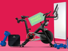 Os gadgets simplificados e econômicos que uso para me manter motivado sem o preço do Peloton texto spotify verde sobre fundo estampado verde e branco