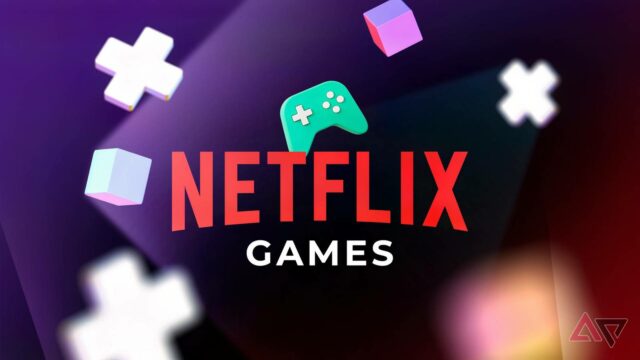 O logotipo da Netflix Games cercado por caixas cobertas com gráficos de jogos