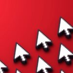 a bunch of pixelated mouse cursors on a red background