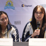 A mais nova contratação da Capital1 Solar Spikers, Vanie Gandler, antes da nova temporada PVL. Ao lado dela está Jaja Maraguinot