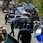 Polícia e veículos de emergência se reuniram em uma rua do Centro Islâmico de San Diego.