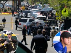 Padres e Dodgers fazem momento de silêncio após tiroteio na mesquita de San Diego Polícia e veículos de emergência se reuniram em uma rua do Centro Islâmico de San Diego.