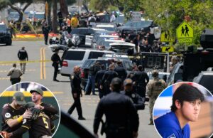 Padres e Dodgers fazem momento de silêncio após tiroteio na mesquita de San Diego Polícia e veículos de emergência se reuniram em uma rua do Centro Islâmico de San Diego.