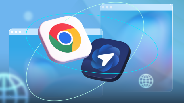 Um globo com uma barra de endereço da web cercada pelos ícones do Chrome, Firefox, Opera e Samsung Internet.