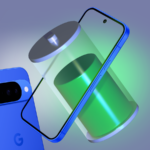 Google Pixel 10 azul sobreposto a um ícone de calendário exibindo o ano de 2030.