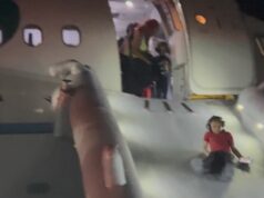 Pessoa morre após ser atropelada por avião que decolava de aeroporto nos EUA O motor que pegou fogo após atingir uma pessoa na pista.