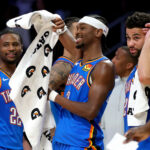 Playoffs da NBA, jogo 3, OKC Thunder x Lakers Shai Gilgeous-Alexander Ajay Mitchell