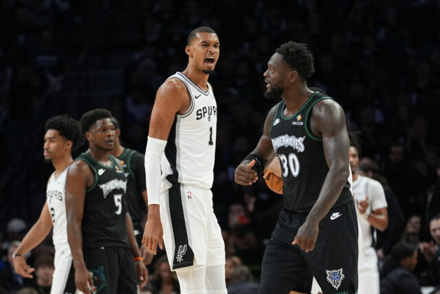 Victor Wembanyama Spurs x Timberwolves Jogo 3 NBA Playoffs Pontuações da NBA hoje