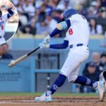 Kiké Hernández, do Los Angeles Dodgers, rebate uma bola de beisebol.