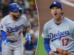 Podcast do Dodgers Post: como Shohei Ohtani fez uma declaração com heroísmo bidirecional Shohei Ohtani em uniforme dos Dodgers cerrando o punho e gritando.
