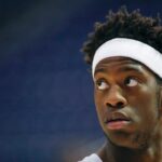 ORLANDO, FLORIDA - FEBRUARY 07: Jaren Jackson Jr. of the Utah Jazz looks on against the Orlando Magic during the second half at Kia Center on February 07, 2026 in Orlando, Florida. NOTE TO USER: User expressly acknowledges and agrees that, by downloading and or using this photograph, User is consenting to the terms and conditions of the Getty Images License Agreement. (Photo by Rich Storry/Getty Images)