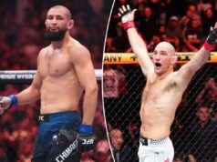 Polícia extra envolvida na perturbação de Khamzat Chimaev-Sean Strickland no UFC 328 Sean Strickland reage após vitória por nocaute técnico sobre Anthony Hernandez em luta de peso médio durante o evento UFC Fight Night no Toyota Center em 21 de fevereiro de 2026 em Houston, Texas.