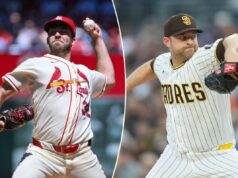 Previsão de Cardinals x Padres: probabilidades, escolhas e apostas da MLB quinta-feira O arremessador titular do San Diego Padres, Michael King, trabalha contra um rebatedor do Seattle Mariners durante o segundo turno de um jogo de beisebol na terça-feira, 14 de abril de 2026, em San Diego. (Foto AP/Gregory Bull)