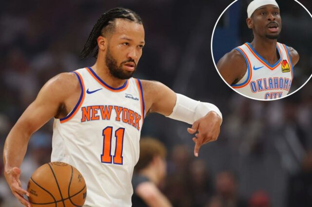 Probabilidades de MVP das finais da NBA: estrela dos Knicks O armador do Oklahoma City Thunder, Shai Gilgeous-Alexander (2), entra em quadra na primeira metade do jogo 5 nas finais da Conferência Oeste da série de playoffs de basquete da NBA contra o San Antonio Spurs, terça-feira, 26 de maio de 2026, em Oklahoma City. (AP Photo/Julio Cortez)