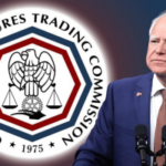 Processo da CFTC contra a lei dos mercados de previsão de Minnesota apresentando o logotipo da Commodity Futures Trading Commission e o governador Tim Walz durante a escalada da disputa federal sobre regulamentação de contratos de eventos e restrições de jogos de azar