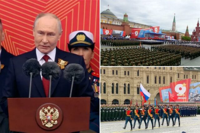 Putin participa do desfile reduzido da vitória na 2ª Guerra Mundial, à medida que as preocupações se aprofundam com a guerra na Ucrânia 
