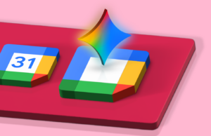 Quase desisti do Google Agenda até que esse hack do Gemini resolveu minha queixa principal Uma mulher sentada em um sofá usando o telefone, cercada pelos logotipos do Gmail, Drive, Docs, YouTube e Gemini.