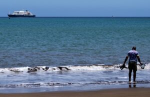Quatro australianos presos em navio de cruzeiro após suspeita de surto mortal de hantavírus O navio de cruzeiro MV Hondius está fundeado no porto da Praia, Cabo Verde, na segunda-feira.