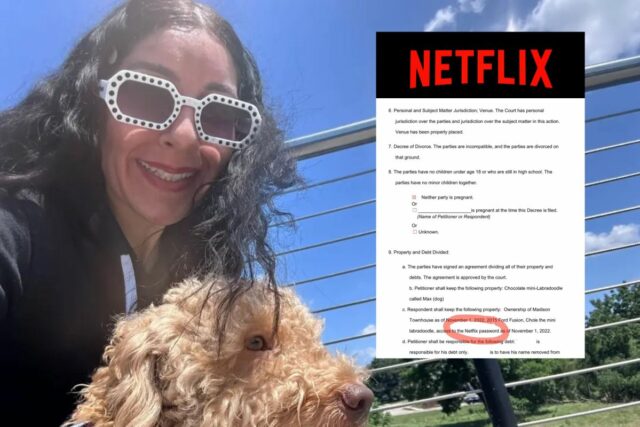 A picture of the divorce papers that specified the Netflix clause.