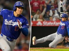Regra raramente vista ajuda Shohei Ohtani a acertar o home run da liga infantil Shohei Ohtani deslizando para uma base enquanto Logan O'Hoppe está pronto para receber.