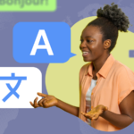 um telefone na mão exibindo uma tela do Google Tradutor