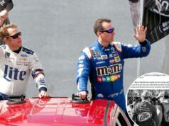 Rival da NASCAR espera que ‘no fundo’ Kyle Busch o respeite depois de anos lutando na pista Dois pilotos da Monster Energy NASCAR Cup Series, Brad Keselowski e Kyle Busch, cumprimentam a multidão durante um desfile.