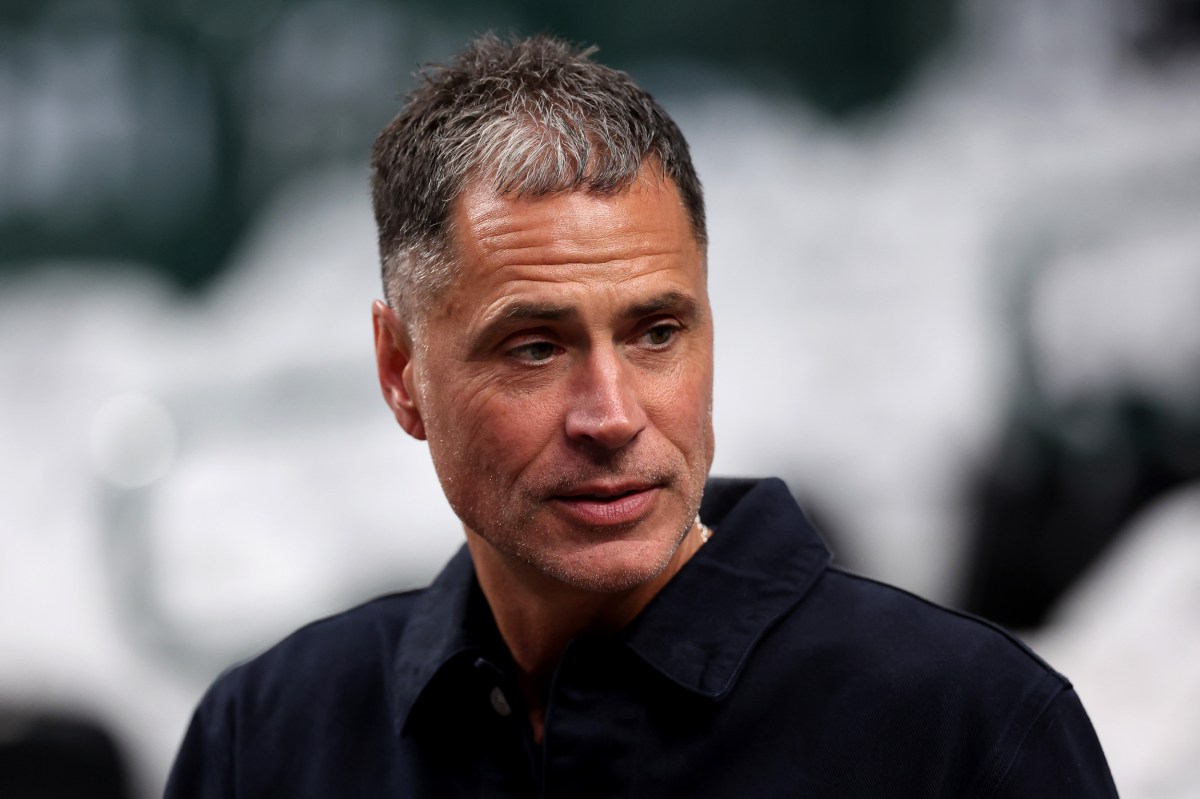 CHICAGO, ILLINOIS - MARCH 27: Vice President of Basketball Operations and General Manager Rob Pelinka of the Los Angeles Lakers looks on prior to the game against the Chicago Bulls on March 27, 2025 in Chicago, Illinois  (Photo by Michael Reaves/Getty Images)