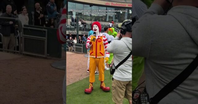 Ronald McDonald canta o hino nacional em um jogo de beisebol – e as pessoas estão adorando
