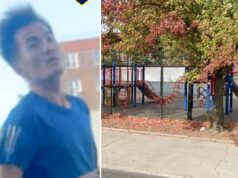 Sicko procurado por empurrar um grupo de crianças e sufocar um menino de 7 anos no parque de Nova York Imagem recortada de um indivíduo procurado pelo NYPD, vestindo camisa azul e short preto, andando pela rua.