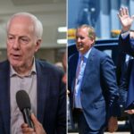 Senador John Cornyn falando aos repórteres.