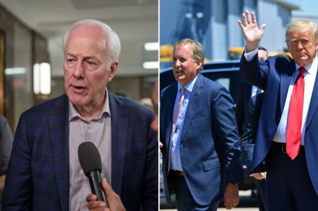 Sonhar. Cornyn insiste que pode superar Trump endossando o rival Senador John Cornyn falando aos repórteres.