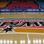 View of San Antonio Spurs court before game against Portland Trail Blazers