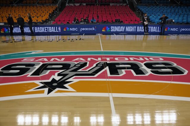 View of San Antonio Spurs court before game against Portland Trail Blazers