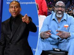 Stephen A. Smith deixou claras suas intenções de Shannon Sharpe para a ESPN Shannon Sharpe (c.) participa do jogo 4 da série Lakers-Thunder em Los Angeles em 11 de maio de 2026.